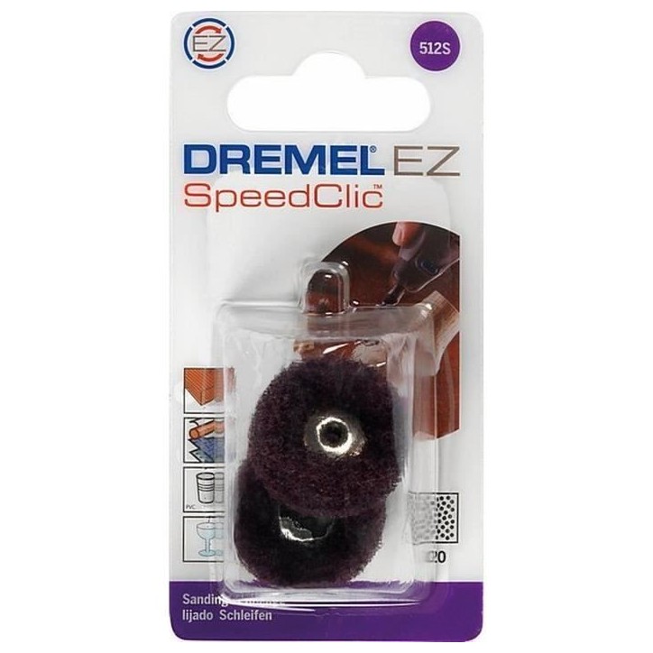 Lot de 2 Tampons abrasifs DREMEL S512 (EZ SpeedClic, Diametre 25mm, Grain 320) Lot de 2 Tampons abrasifs DREMEL S512 (EZ SpeedClic, Diametre 25mm, Grain 320)