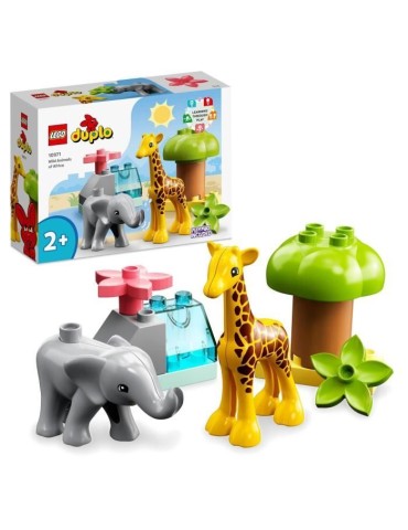 LEGO 10971 DUPLO Animaux Sauvages d'Afrique, Jouet sur le Safari des 2 Ans avec Figurines d'Éléphant et Girafe avec Tapis de J