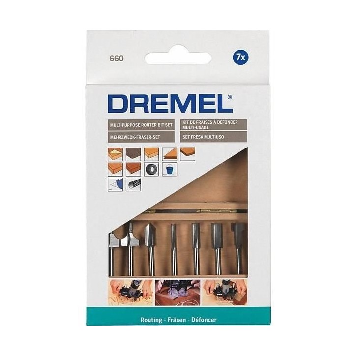 Kit de 7 fraises a defoncer DREMEL - Outils multifonctions rotatifs Kit de 7 fraises a defoncer DREMEL - Outils multifonctions rotatifs