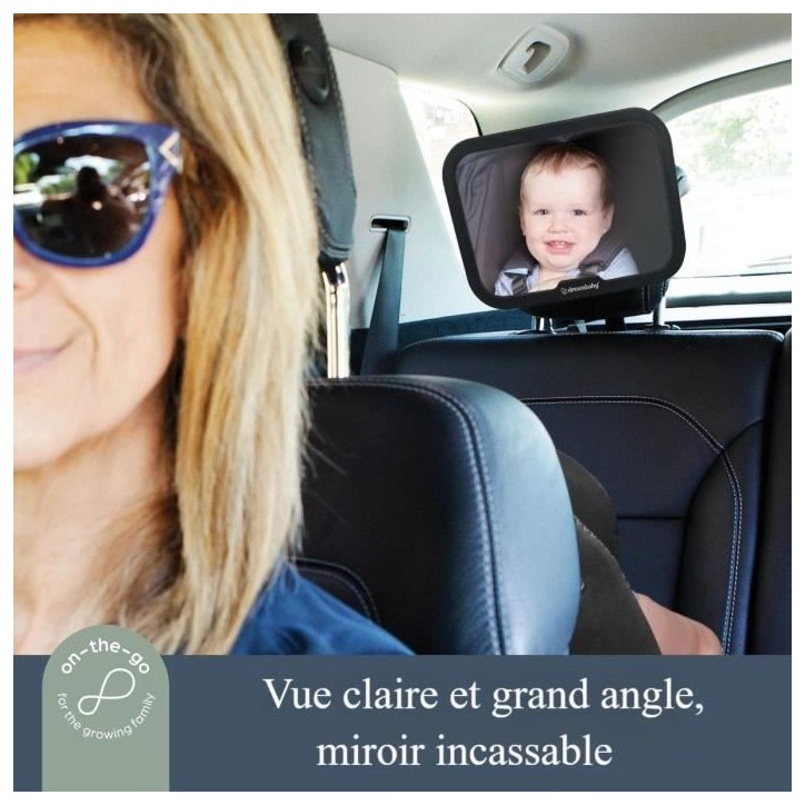 Grand miroir rétroviseur rectangulaire - DREAMBABY - Réglable pour siege arriere - 20 x 24 cm - Noir Grand miroir rétroviseur rectangulaire - DREAMBABY - Réglable pour siege arriere - 20 x 24 cm - Noir