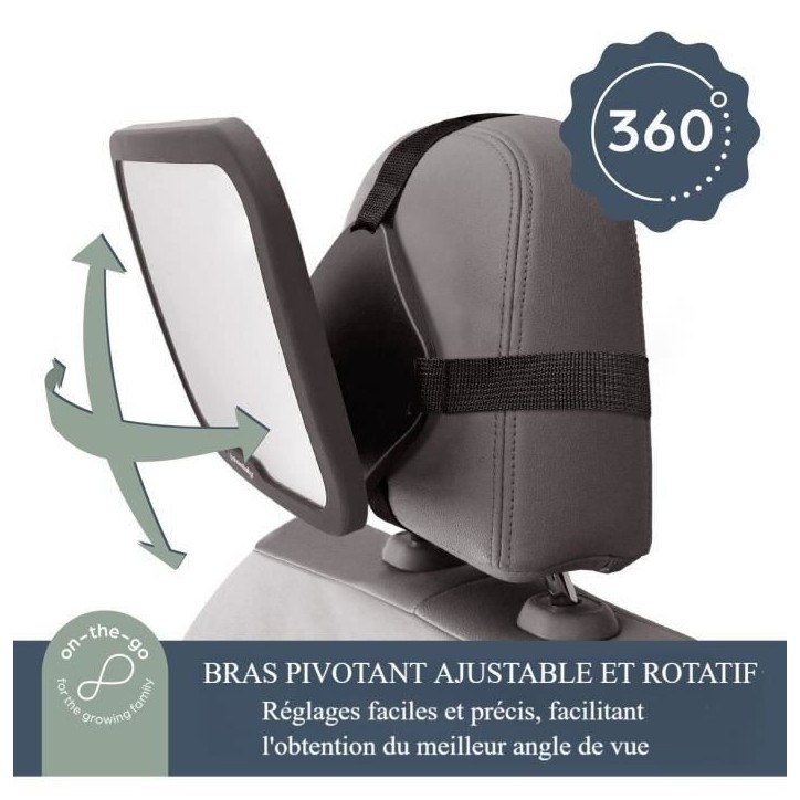 Grand miroir rétroviseur rectangulaire - DREAMBABY - Réglable pour siege arriere - 20 x 24 cm - Noir Grand miroir rétroviseur rectangulaire - DREAMBABY - Réglable pour siege arriere - 20 x 24 cm - Noir