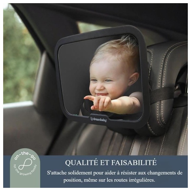 Grand miroir rétroviseur rectangulaire - DREAMBABY - Réglable pour siege arriere - 20 x 24 cm - Noir Grand miroir rétroviseur rectangulaire - DREAMBABY - Réglable pour siege arriere - 20 x 24 cm - Noir