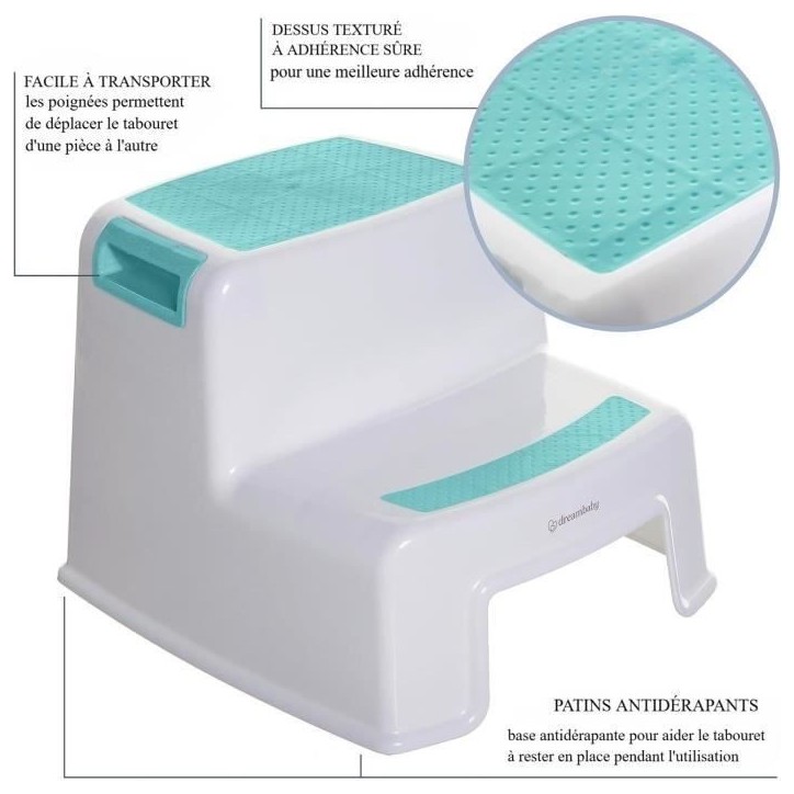 Tabouret marchepied - DREAMBABY - 2 UP - Antidérapant et texturé - Jusqu'a 80 kg pour les petits et les adultes - Aqua Tabouret marchepied - DREAMBABY - 2 UP - Antidérapant et texturé - Jusqu'a 80 kg pour les petits et les adultes - Aqua