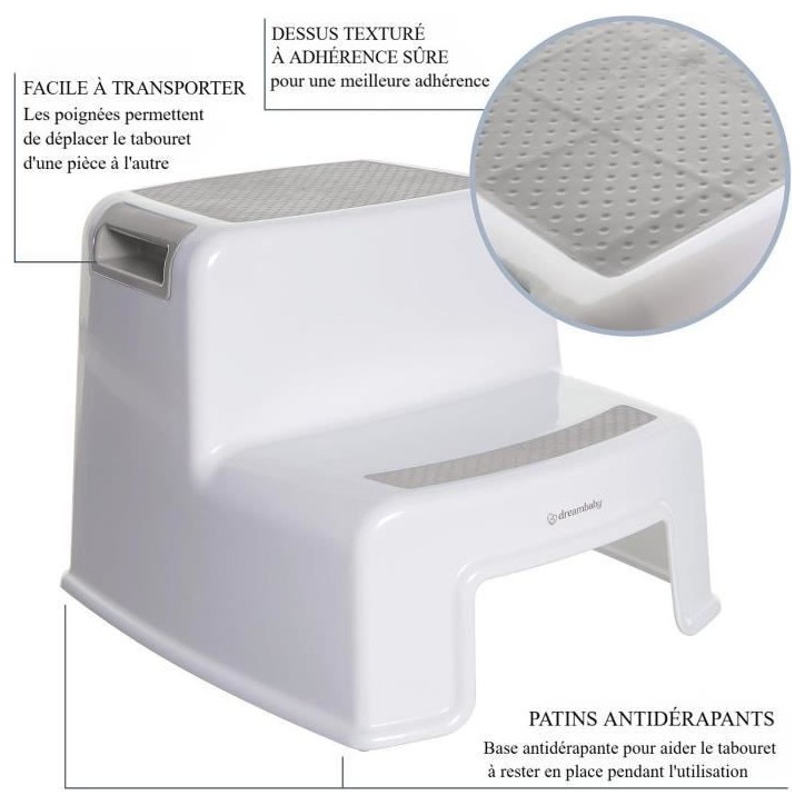 Tabouret marchepied - DREAMBABY - 2 Up - Antidérapant et texturé - Jusqu'a 80 kg pour les petits et les adultes - Gris et Noir Tabouret marchepied - DREAMBABY - 2 Up - Antidérapant et texturé - Jusqu'a 80 kg pour les petits et les adultes - Gris et Noir