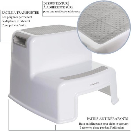 Tabouret marchepied - DREAMBABY - 2 Up - Antidérapant et texturé - Jusqu'a 80 kg pour les petits et les adultes - Gris