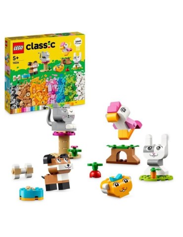LEGO 11034 Classic Les Animaux de Compagnie Créatifs, Jouet avec Animaux, Modele Chien, Chat, Lapin, Hamster et Oiseau