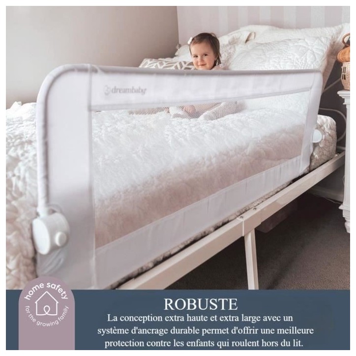 Barriere de lit Dreambaby Nicole - lits encastrés et aux lits plats- Mesurant 150 cm de large et 50 cm de haut - Gris Barriere de lit Dreambaby Nicole - lits encastrés et aux lits plats- Mesurant 150 cm de large et 50 cm de haut - Gris