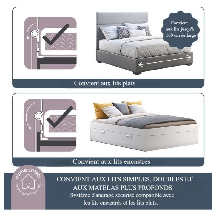 Barriere de lit Dreambaby Nicole - lits encastrés et aux lits plats- Mesurant 150 cm de large et 50 cm de haut - Gris Barriere de lit Dreambaby Nicole - lits encastrés et aux lits plats- Mesurant 150 cm de large et 50 cm de haut - Gris