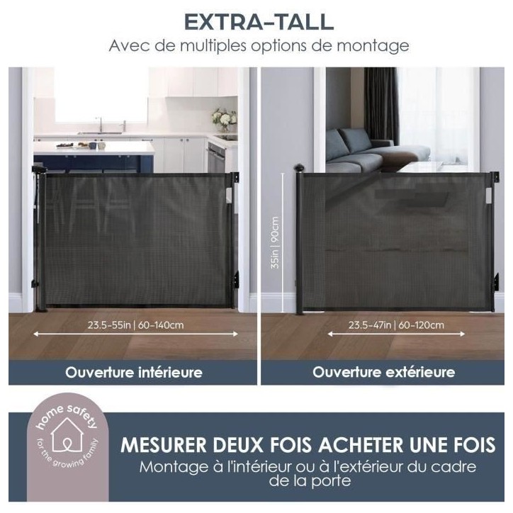 Extra haute barriere de sécurité rétractable - DREAMBABY - 60 a 140 cm H90 cm - Noir Extra haute barriere de sécurité rétractable - DREAMBABY - 60 a 140 cm H90 cm - Noir