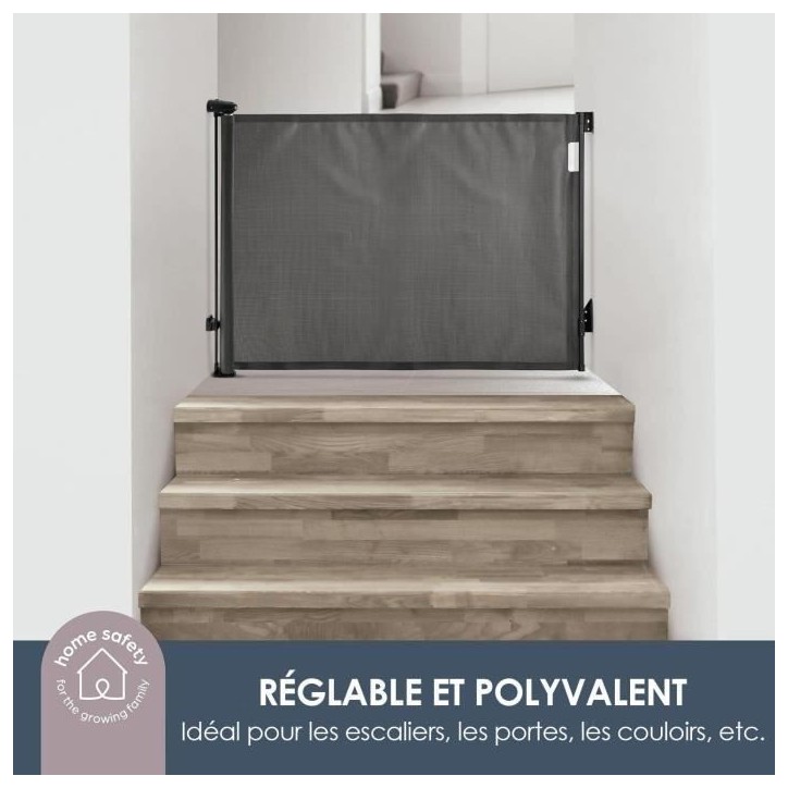 Extra haute barriere de sécurité rétractable - DREAMBABY - 60 a 140 cm H90 cm - Noir Extra haute barriere de sécurité rétractable - DREAMBABY - 60 a 140 cm H90 cm - Noir