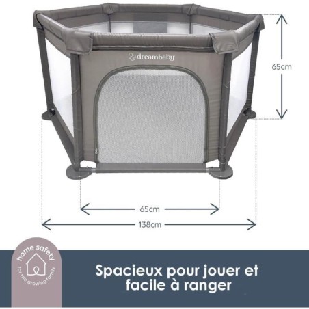 Parc Explore - DREAMBABY - 6 côtés avec base en tissu et cadre rembourré - Ø 1,40 m - H 70 cm - Taupe