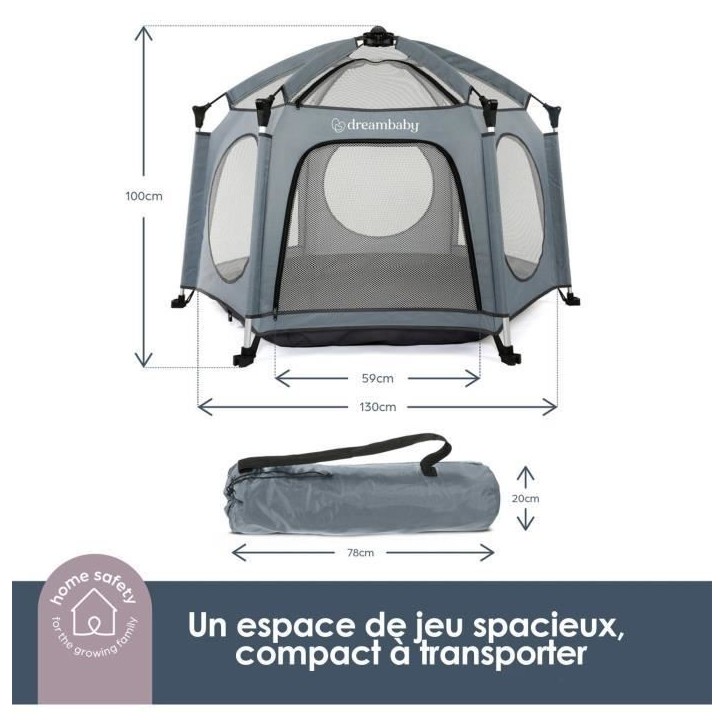 Adventure Parc Pop-Up - DREAMBABY - Tissu avec sac de transport - Housses anti-UV (utilisation extérieur) - Ø 1,3 m - H1 m Adventure Parc Pop-Up - DREAMBABY - Tissu avec sac de transport - Housses anti-UV (utilisation extérieur) - Ø 1,3 m - H1 m