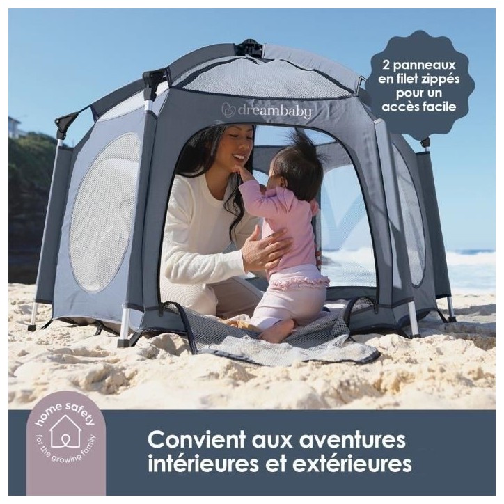 Adventure Parc Pop-Up - DREAMBABY - Tissu avec sac de transport - Housses anti-UV (utilisation extérieur) - Ø 1,3 m - H1 m Adventure Parc Pop-Up - DREAMBABY - Tissu avec sac de transport - Housses anti-UV (utilisation extérieur) - Ø 1,3 m - H1 m