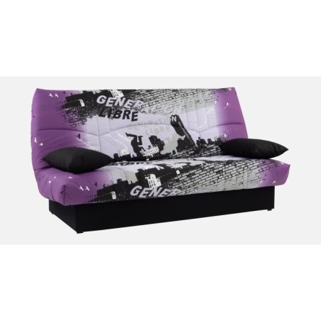 Banquette clic-clac - 3 places – Coton Parcours Mauve– 190 x 92 x 96 cm – DREAM