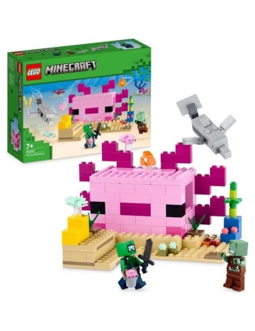 LEGO Minecraft 21247 La Maison Axolotl, Jouets pour Enfants avec Zombie, Dauphin et Poisson
