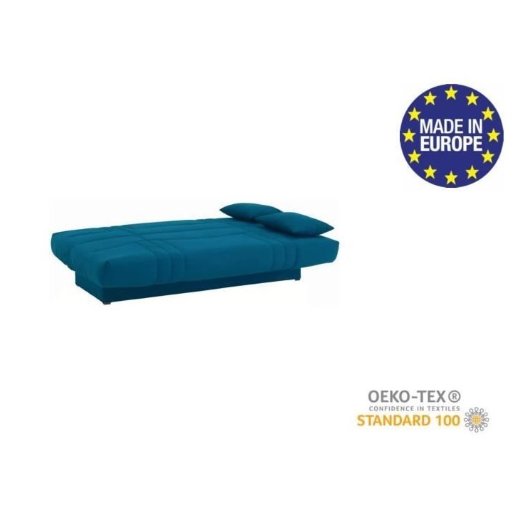 Banquette clic clac 3 places - Tissu bleu canard - Style Contemporain - L 190 x P92 cm - DREAM Banquette clic clac 3 places - Tissu bleu canard - Style Contemporain - L 190 x P92 cm - DREAM