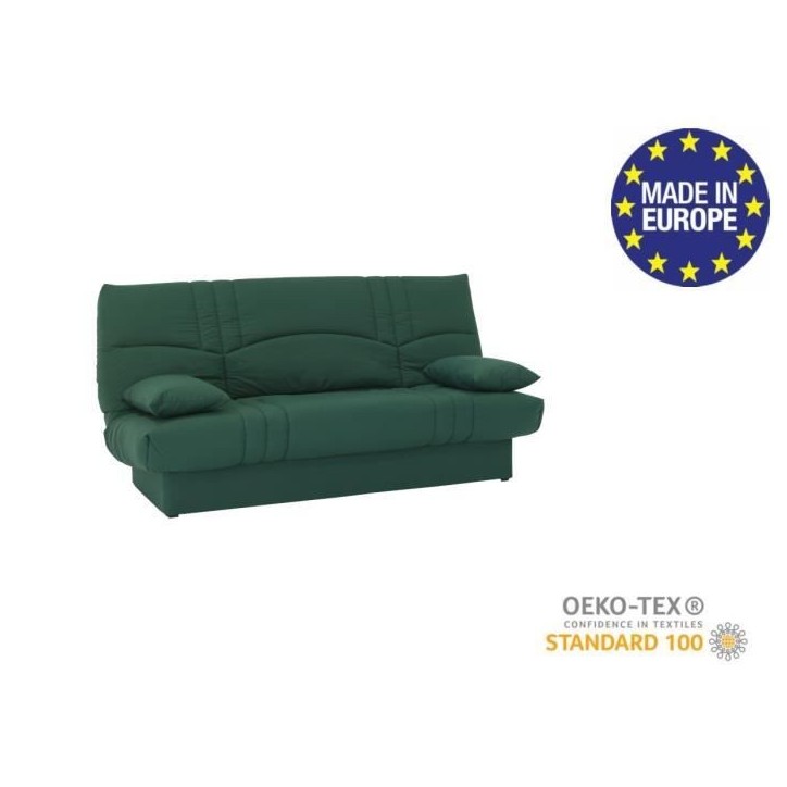 Banquette clic clac 3 places - tissu Vert foret - Style contemporain - L 190 x P 92 cm - DREAM Banquette clic clac 3 places - tissu Vert foret - Style contemporain - L 190 x P 92 cm - DREAM
