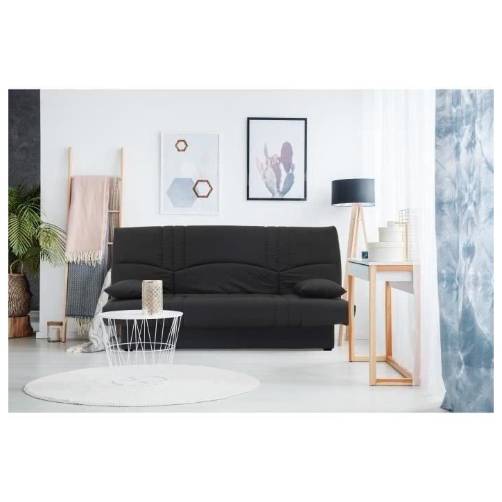 Banquette clic clac 3 places - Tissu noir - L 190 x P 92 cm - DREAM - Style Contemporain Banquette clic clac 3 places - Tissu noir - L 190 x P 92 cm - DREAM - Style Contemporain