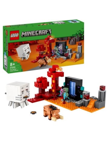 LEGO 21255 Minecraft L'Embuscade au Portail du Nether, Jouet avec Scenes de Bataille et Minifigurines, Figurine Hoglin