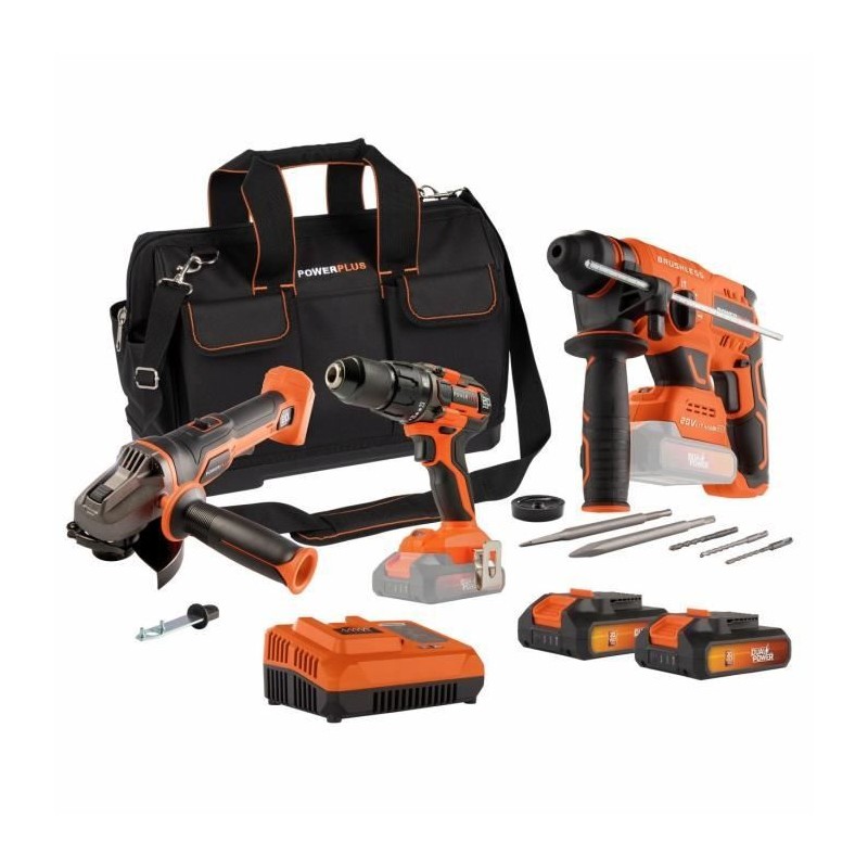 Pack 3 outils - DUAL POWER - 20 V - Perceuse/visseuse + meuleuse d'ang Pack 3 outils - DUAL POWER - 20 V - Perceuse/visseuse + meuleuse d'ang