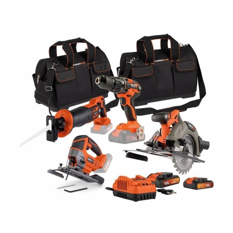 Pack 4 outils - DUAL POWER - 20 V - Perceuse/visseuse + scies (sauteus Pack 4 outils - DUAL POWER - 20 V - Perceuse/visseuse + scies (sauteus