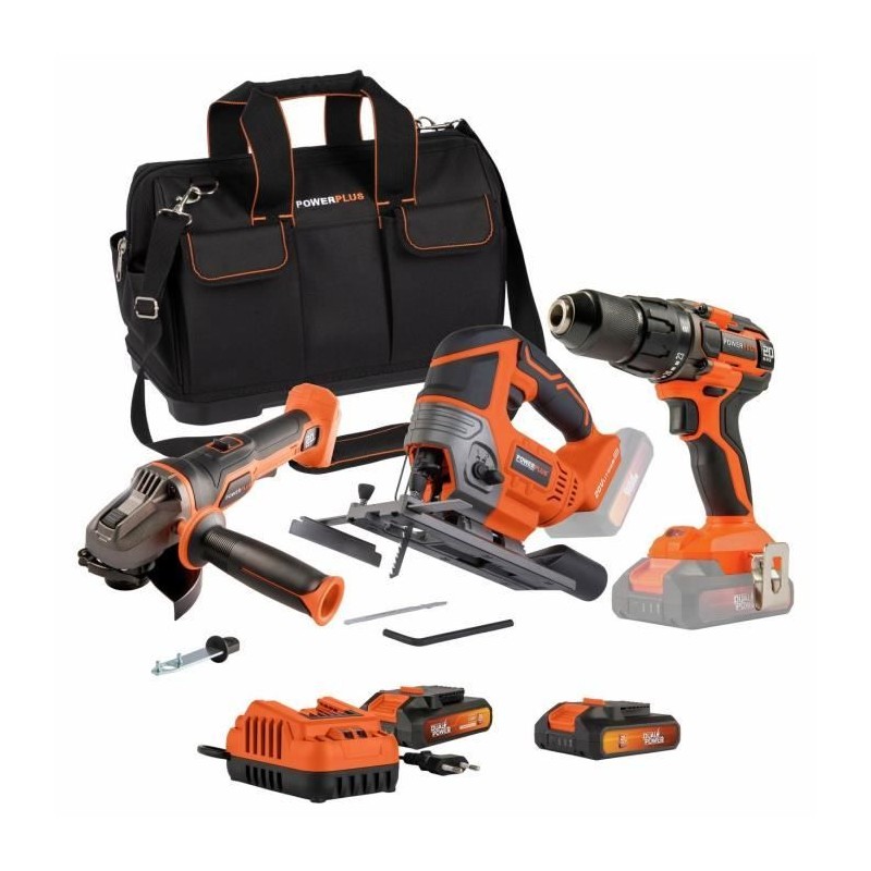 Pack 3 outils - DUAL POWER - 20 V - Meuleuse d'angle + perceuse/visseu Pack 3 outils - DUAL POWER - 20 V - Meuleuse d'angle + perceuse/visseu