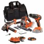 Pack 3 outils - DUAL POWER - 20 V - Meuleuse d'angle + perceuse/visseuse + scie sauteuse - 2 batteries et chargeur - Sac