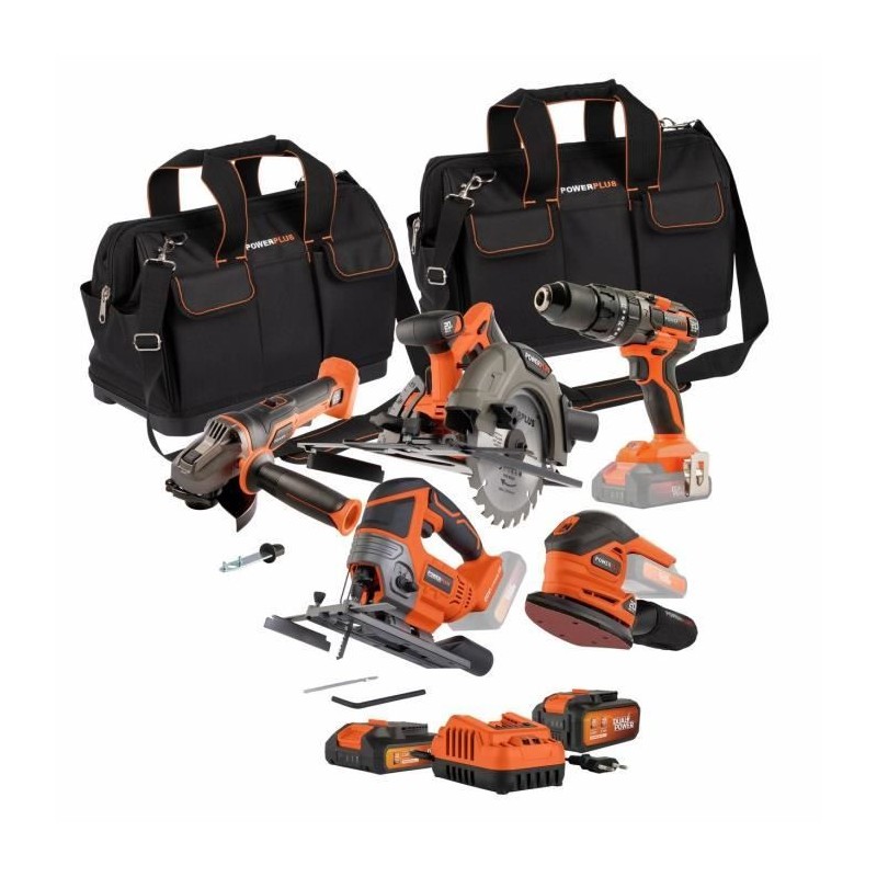 Pack 4 outils - DUAL POWER - 20 V - Perceuse/visseuse + meuleuse d'ang Pack 4 outils - DUAL POWER - 20 V - Perceuse/visseuse + meuleuse d'ang