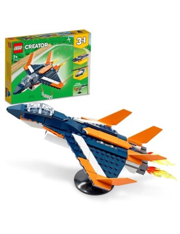 LEGO Creator 31126 L'Avion Supersonique, Jouet 3 en 1 Hélicoptere Bateau Avion