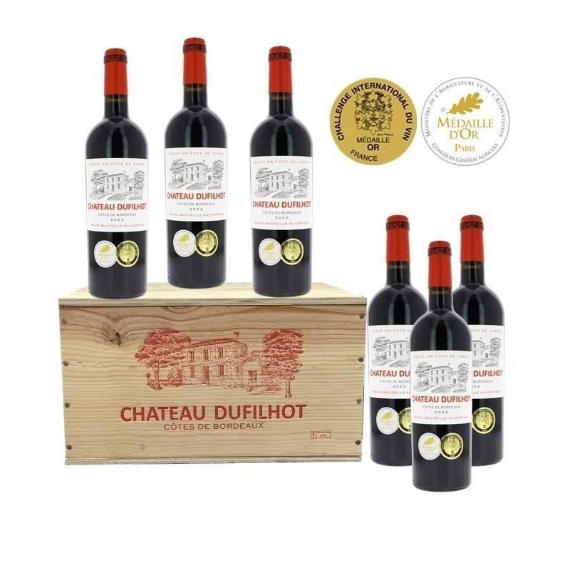 Château Dufilhot 2023 Côtes de Bordeaux - Vin rouge lot de 6 bouteil Château Dufilhot 2023 Côtes de Bordeaux - Vin rouge lot de 6 bouteil