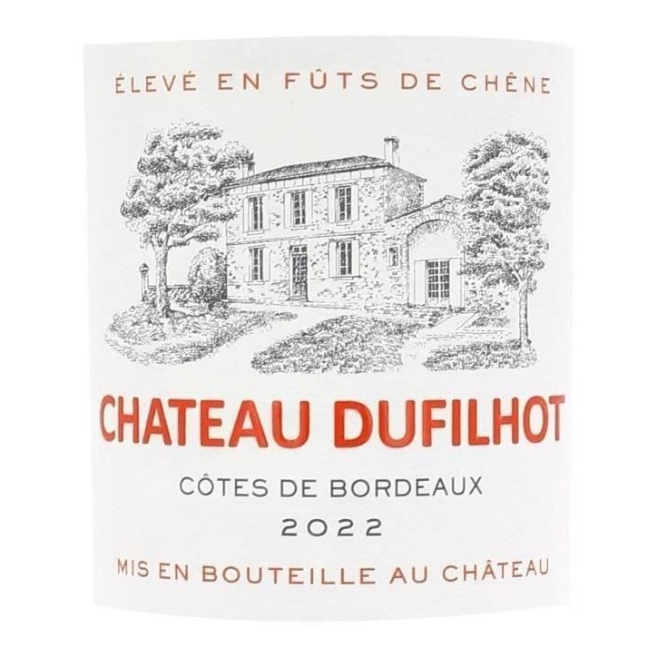 Château Dufilhot 2023 Côtes de Bordeaux - Vin rouge lot de 6 bouteilles en Caisse bois