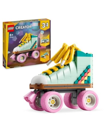 LEGO 31148 Creator 3en1 Les Patins a Roulettes Rétro, Jouet avec Mini-Skateboard et Boombox, Décoration Rétro
