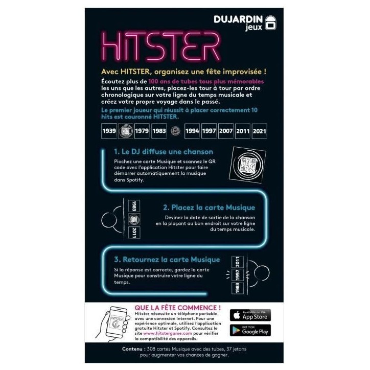 Hitster - Jeu de société - DUJARDIN - Plongez dans l'univers musical avec HITSTER et revivez 100 ans de hits !