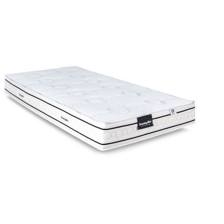 Matelas 90x190 marque DUNLOPILLO - Hauteur 21 cm Latex - Aération naturelle - 7 zones- Soutien Équilibré - Fabriqué en Franc Matelas 90x190 marque DUNLOPILLO - Hauteur 21 cm Latex - Aération naturelle - 7 zones- Soutien Équilibré - Fabriqué en Franc