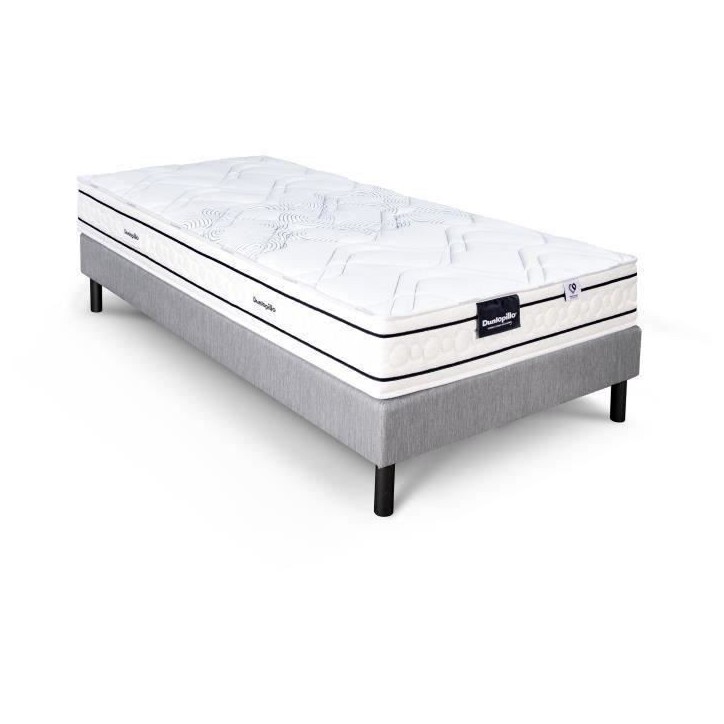 Ensemble matelas sommier 90x190 marque DUNLOPILLO - Hauteur 20 cm - Ressorts ensachés -5 zones - Equilibré - Fabriqué en Fran Ensemble matelas sommier 90x190 marque DUNLOPILLO - Hauteur 20 cm - Ressorts ensachés -5 zones - Equilibré - Fabriqué en Fran
