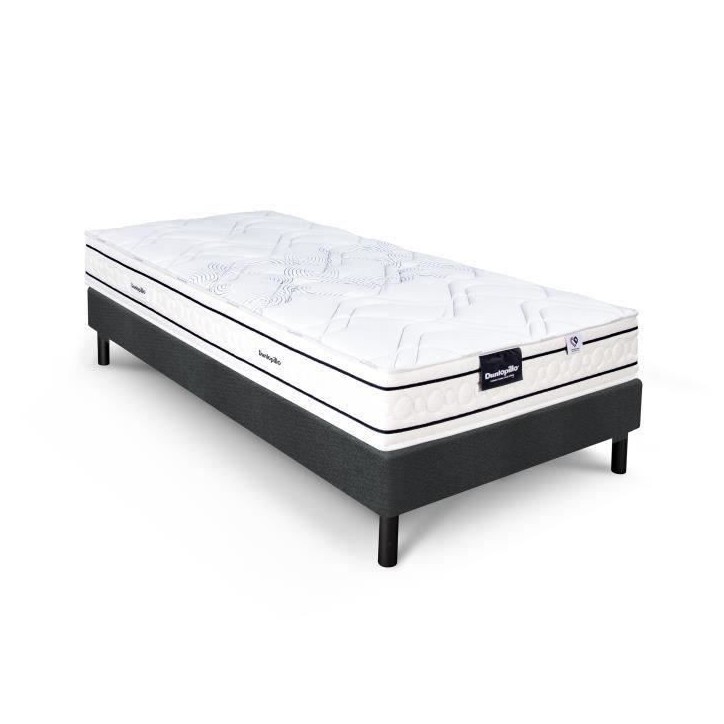 Ensemble matelas sommier 90x190 marque DUNLOPILLO - Hauteur 20 cm - Ressorts ensachés -5 zones - Equilibré - Fabriqué en Fran Ensemble matelas sommier 90x190 marque DUNLOPILLO - Hauteur 20 cm - Ressorts ensachés -5 zones - Equilibré - Fabriqué en Fran