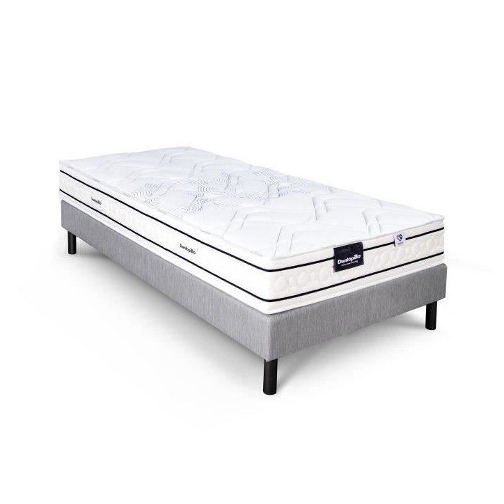Ensemble matelas sommier 90x200 marque DUNLOPILLO - Hauteur 20 cm - Ressorts ensachés -5 zones - Equilibré - Fabriqué en Fran