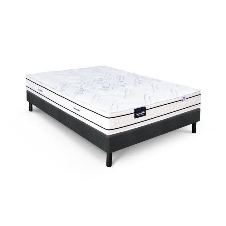 Ensemble matelas sommier 160x200 marque DUNLOPILLO - Hauteur 20 cm - Ressorts ensachés -5 zones - Equilibré - Fabriqué en Fra