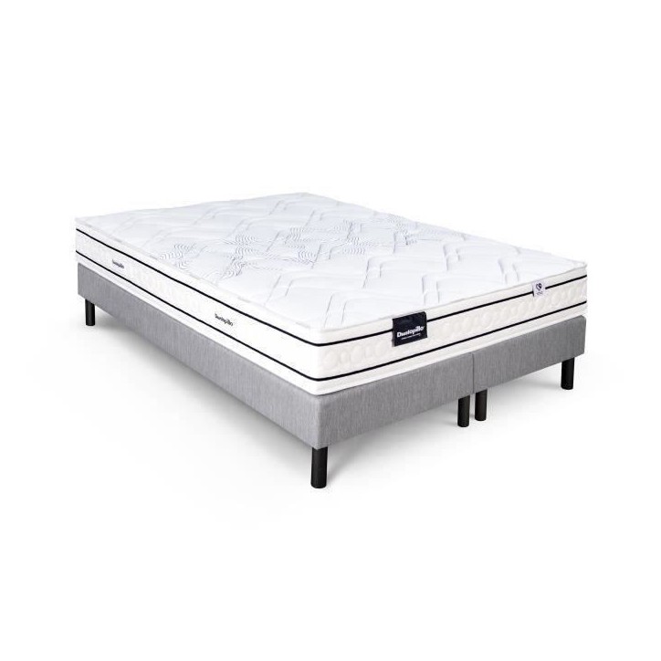 Ensemble matelas sommier 180x200 (2x90) marque DUNLOPILLO -Hauteur 20 cm - Ressorts ensachés -Soutien Equilibré - Fabriqué en