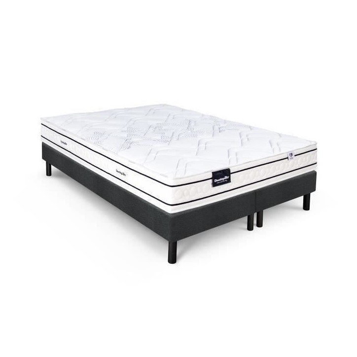 Ensemble matelas sommier 180x200 (2x90) marque DUNLOPILLO -Hauteur 20 cm - Ressorts ensachés -Soutien Equilibré - Fabriqué en