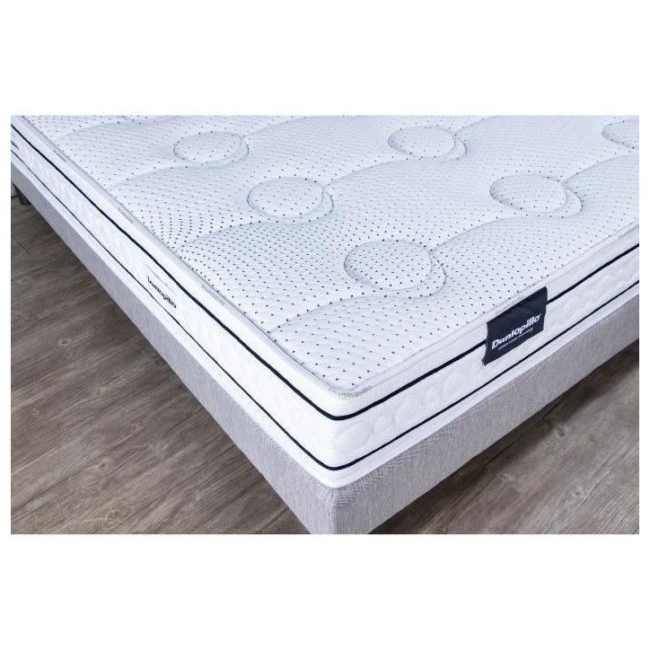 Ensemble matelas sommier 90x190 marque DUNLOPILLO Hauteur 21 cm - Latex - Aération -7 zones- Soutien Équilibré - Fabriqué en