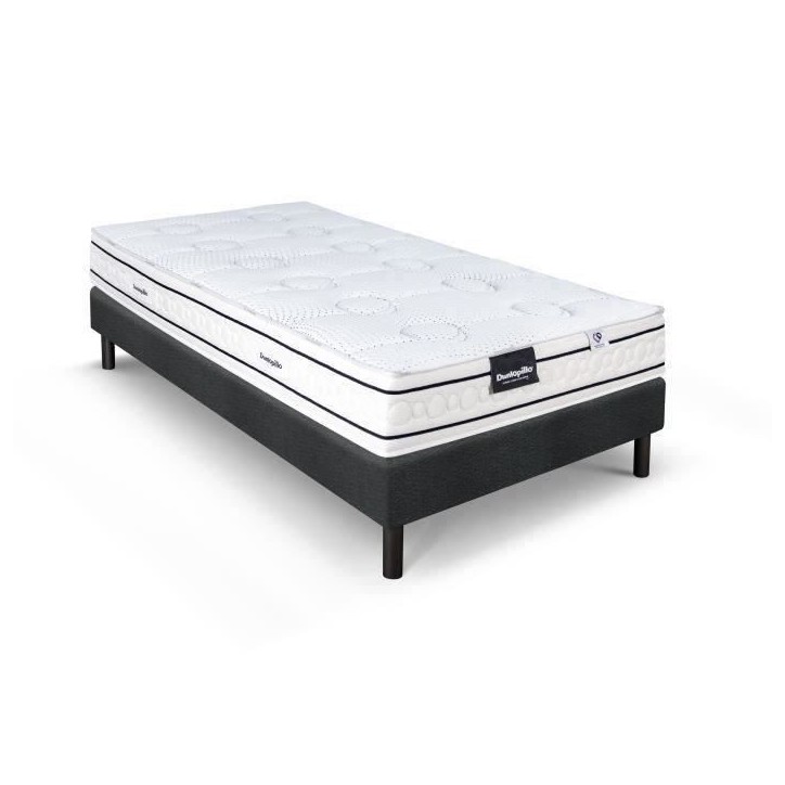 Ensemble matelas sommier 90x190 marque DUNLOPILLO Hauteur 21 cm - Latex - Aération -7 zones- Soutien Équilibré - Fabriqué en
