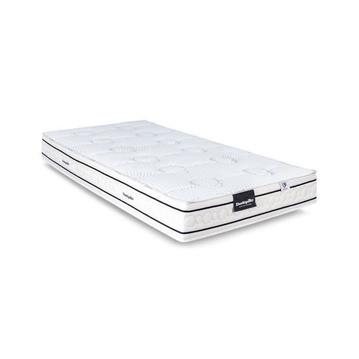 Ensemble matelas sommier 90x190 marque DUNLOPILLO Hauteur 21 cm - Latex - Aération -7 zones- Soutien Équilibré - Fabriqué en