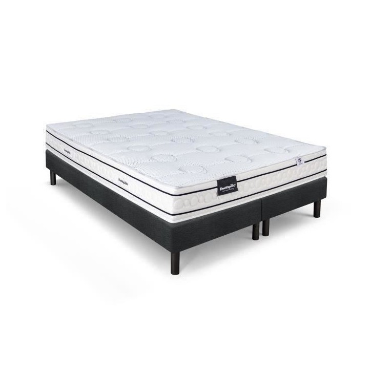 Ensemble matelas sommier 160x200 (2x80)marque DUNLOPILLO Hauteur 21 cm- Latex -7 zones - Soutien Équilibré - Fabriqué en Fran Ensemble matelas sommier 160x200 (2x80)marque DUNLOPILLO Hauteur 21 cm- Latex -7 zones - Soutien Équilibré - Fabriqué en Fran