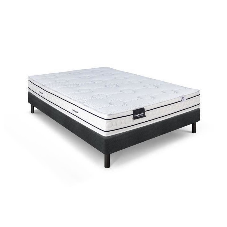 Ensemble matelas sommier 160x200 marque DUNLOPILLO Hauteur 21 cm- Latex -Aération -7 zones- Soutien Équilibré - Fabriqué en Ensemble matelas sommier 160x200 marque DUNLOPILLO Hauteur 21 cm- Latex -Aération -7 zones- Soutien Équilibré - Fabriqué en
