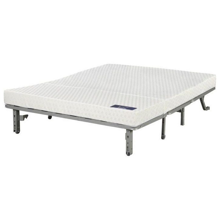 Banquette convertible BZ DUNLOPILLO- 2 places - Tissu gris - L 140 x H 94 x P 55 cm - PEARL