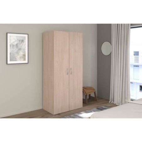 Armoire - EASY LIFE - Décor Chene clair - 2 portes battantes - L80,2 x H180 x P49,7cm - PARISOT