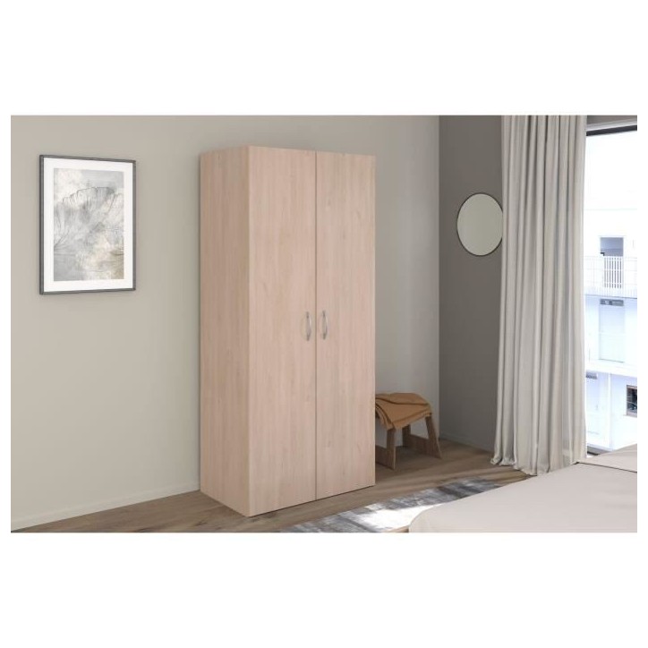 Armoire - EASY LIFE - Décor Chene clair - 2 portes battantes - L80,2 x H180 x P49,7cm - PARISOT Armoire - EASY LIFE - Décor Chene clair - 2 portes battantes - L80,2 x H180 x P49,7cm - PARISOT