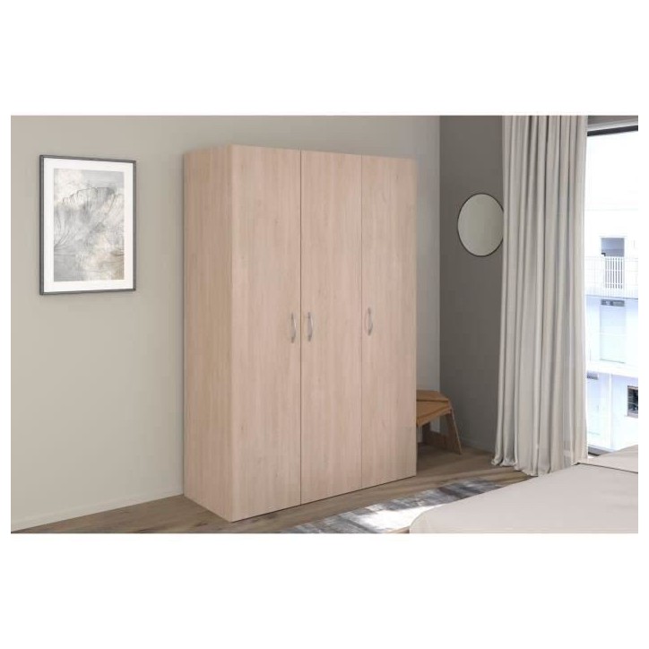 Armoire - EASY LIFE - Décor Chene clair - 3 portes battantes - L120,2 x H180 x P49,7cm - PARISOT EASY LIFE Armoire - EASY LIFE - Décor Chene clair - 3 portes battantes - L120,2 x H180 x P49,7cm - PARISOT EASY LIFE