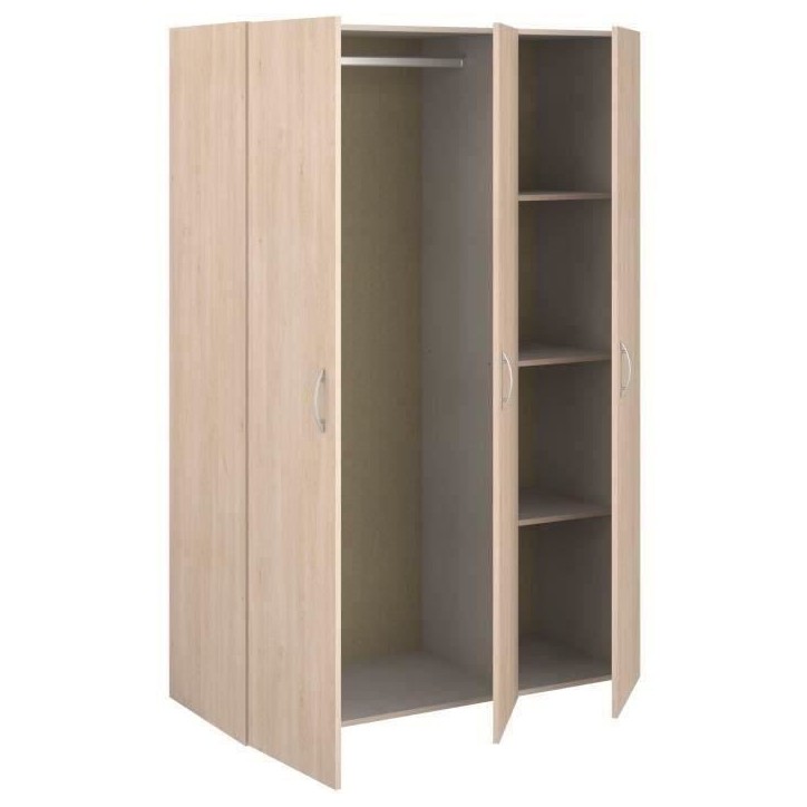 Armoire - EASY LIFE - Décor Chene clair - 3 portes battantes - L120,2 x H180 x P49,7cm - PARISOT EASY LIFE Armoire - EASY LIFE - Décor Chene clair - 3 portes battantes - L120,2 x H180 x P49,7cm - PARISOT EASY LIFE